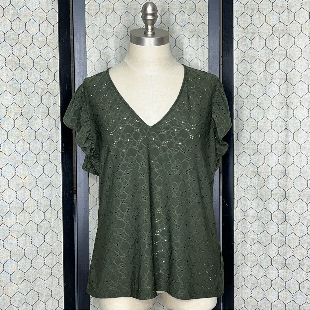 Micheal Micheal Kors Ivy Ruffle Sleeve V-Neck Blouse